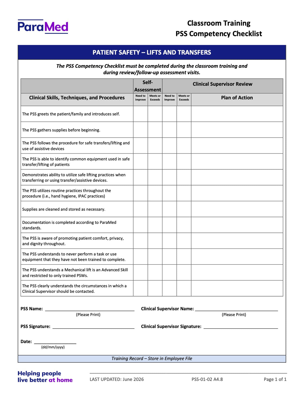 PSS-CC - PSS Orientation/Skills Lab/Annual Skills Renewal (Competency Checklists Bundle)