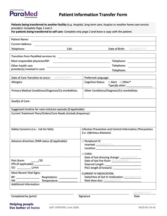 Patient Information Transfer Form - page 1