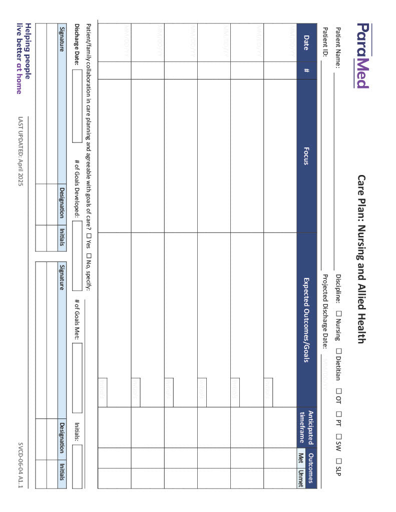 Care Plan: Nursing & Allied Health