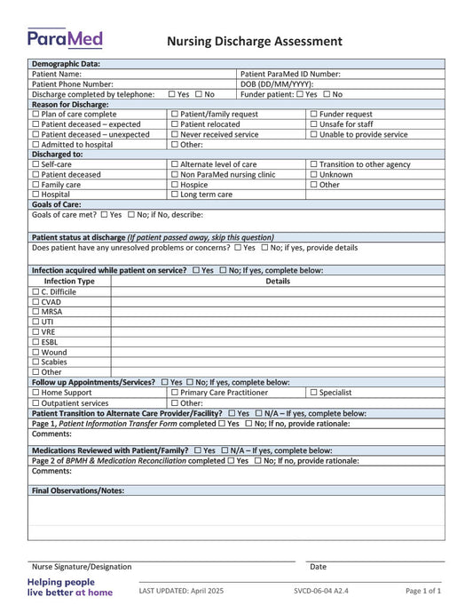 Nursing Discharge Assessment