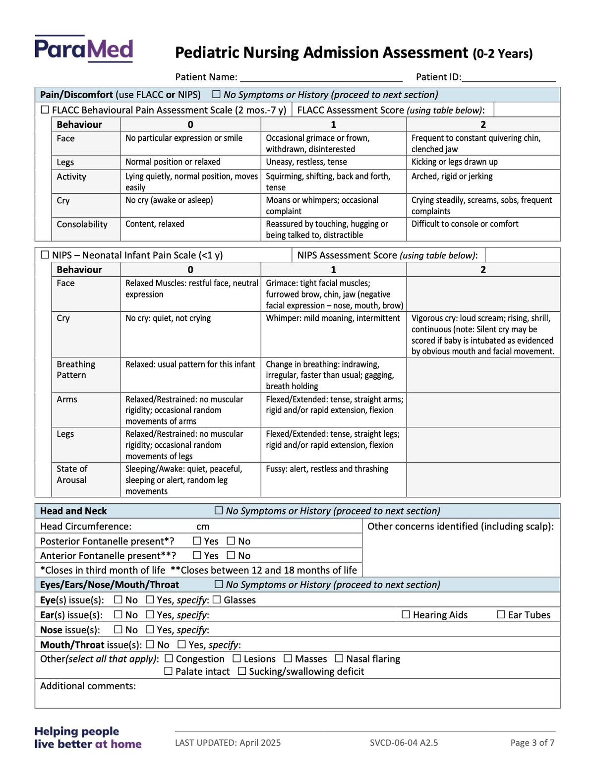 Pediatric Nursing Admission Assessment (0-2 Years) - page 3