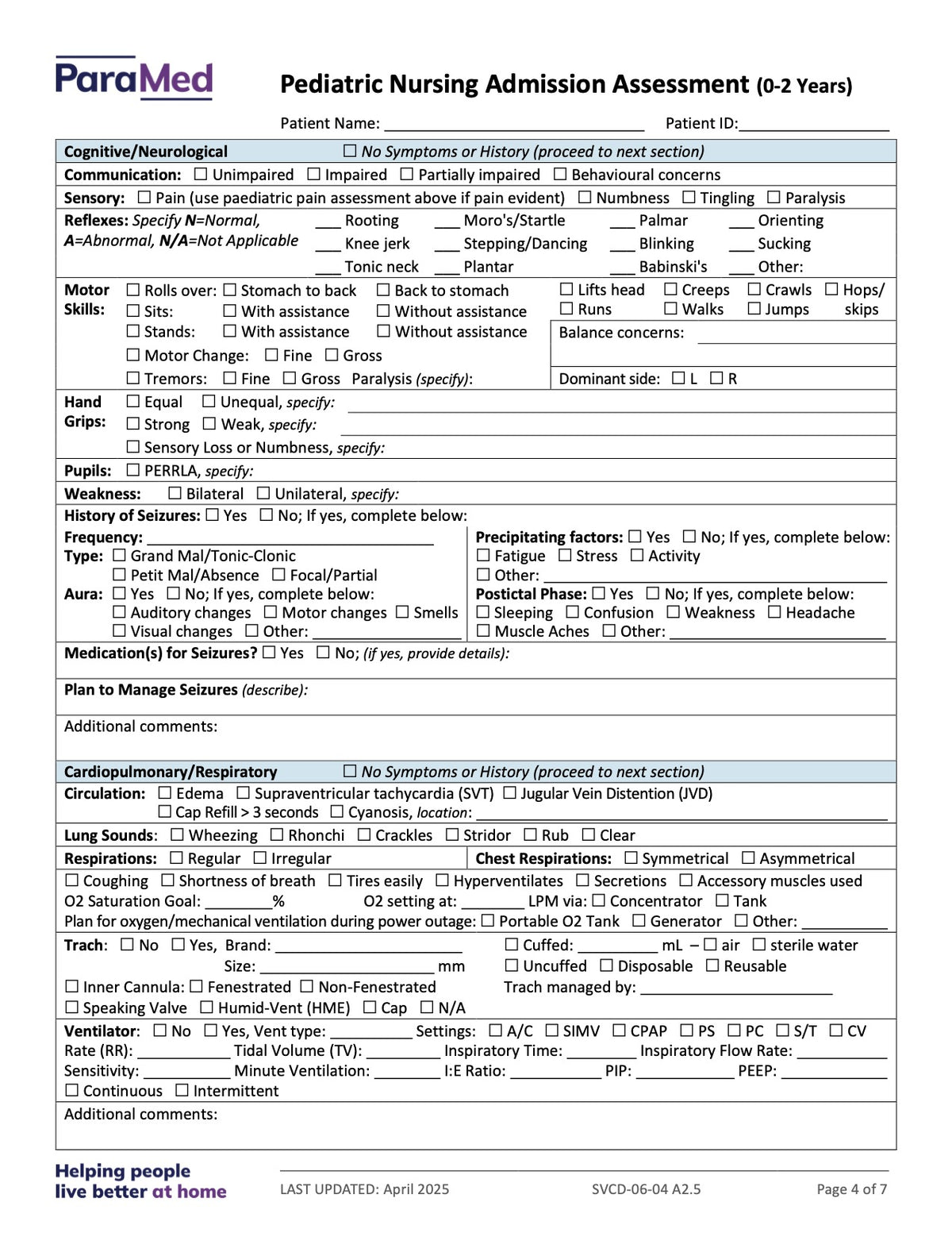 Pediatric Nursing Admission Assessment (0-2 Years) - page 4
