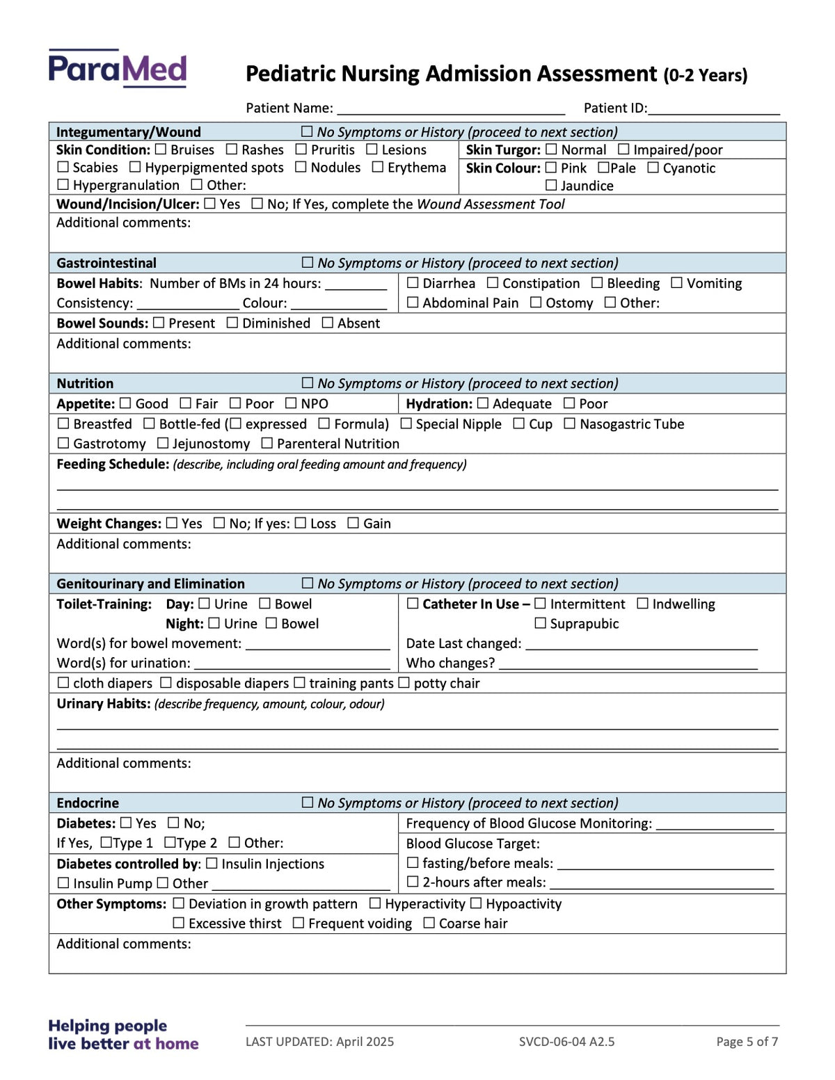 Pediatric Nursing Admission Assessment (0-2 Years) - page 5