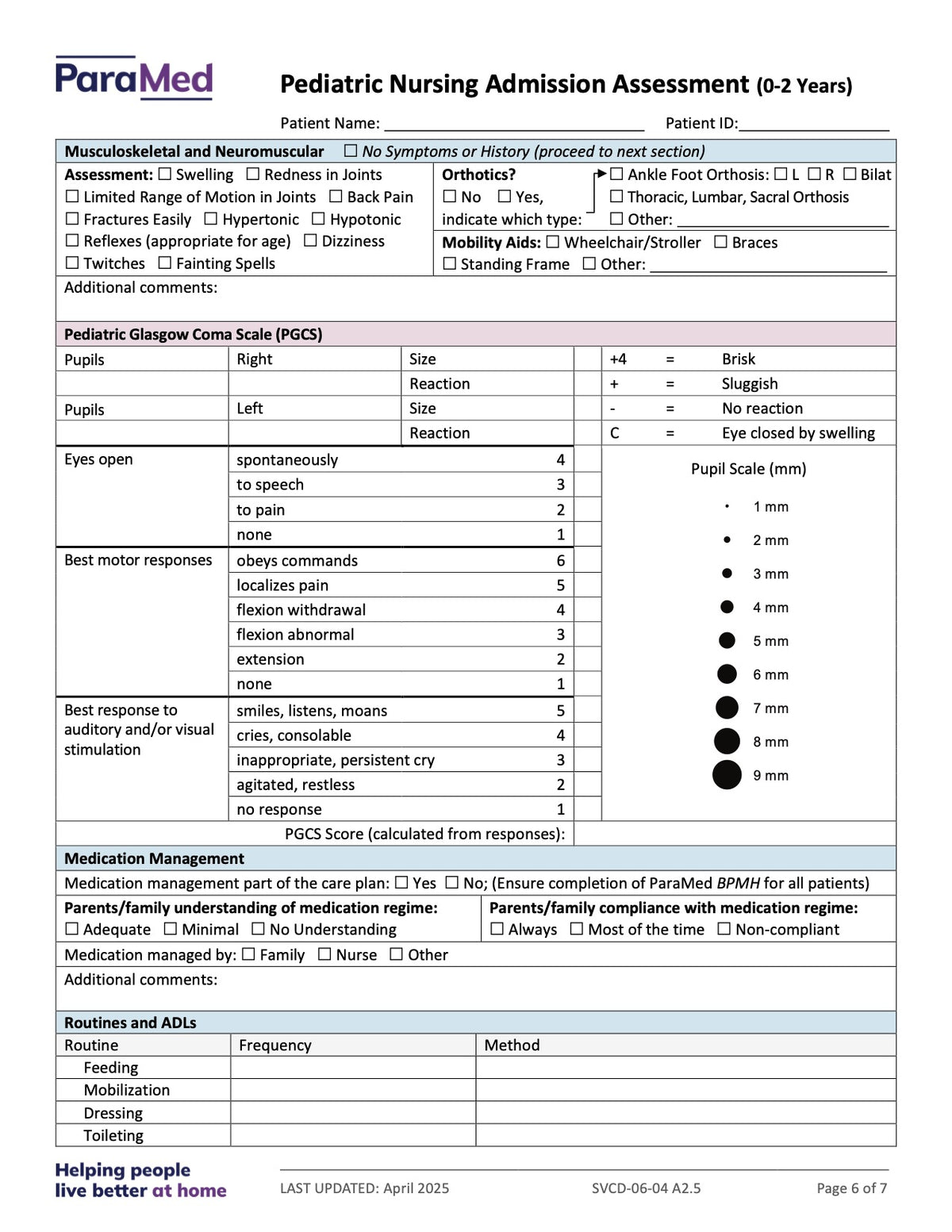 Pediatric Nursing Admission Assessment (0-2 Years) - page 6