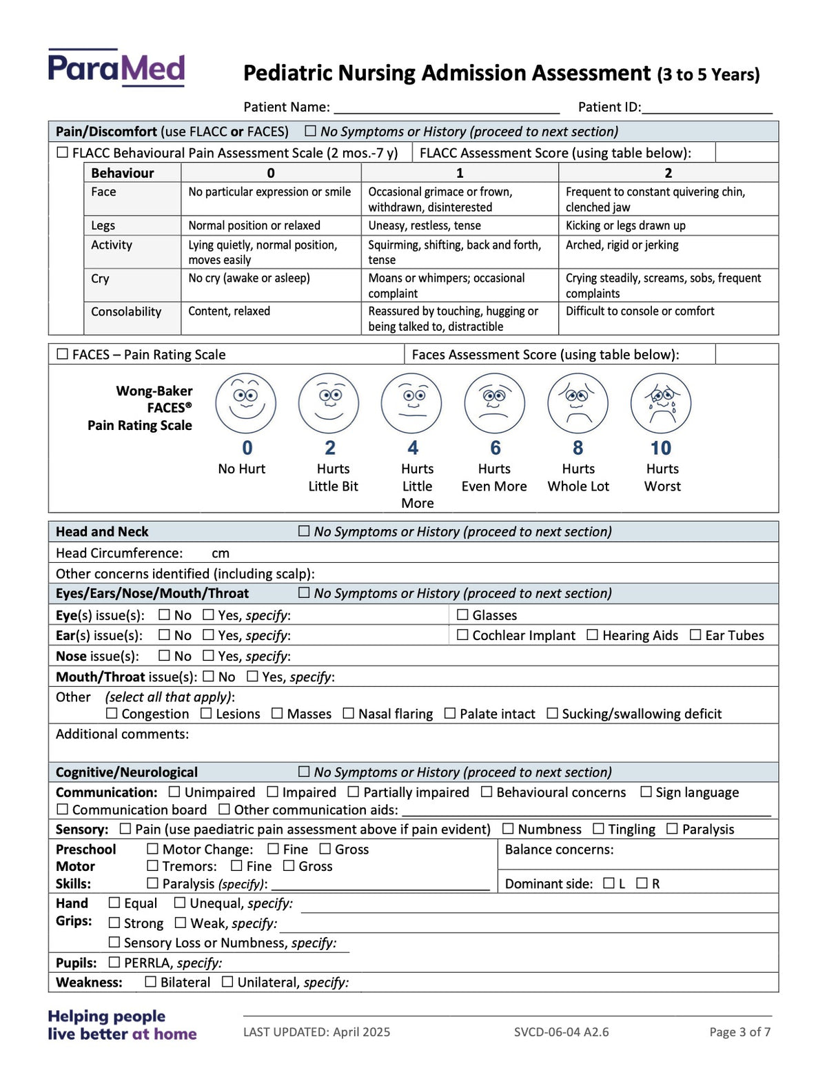 Pediatric Nursing Admission Assessment (3-5 Years) - page 3