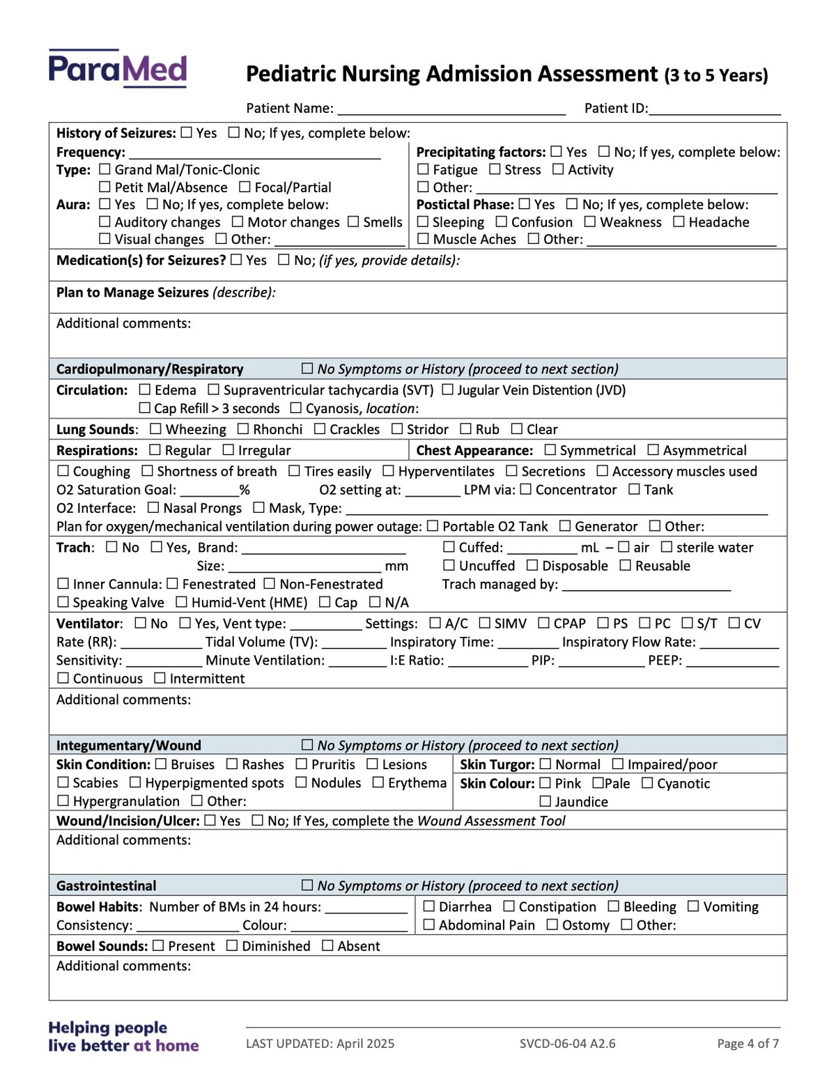 Pediatric Nursing Admission Assessment (3-5 Years) - page 4