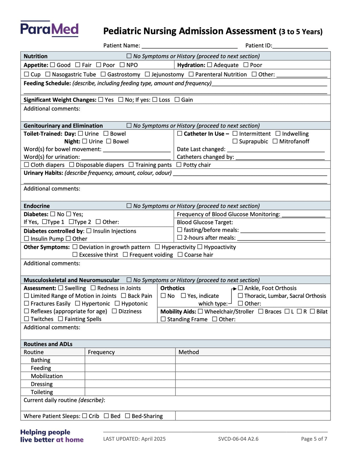 Pediatric Nursing Admission Assessment (3-5 Years) - page 5