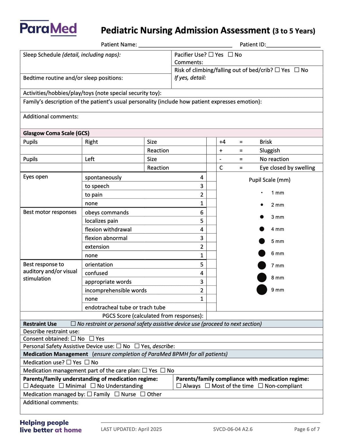 Pediatric Nursing Admission Assessment (3-5 Years) - page 6