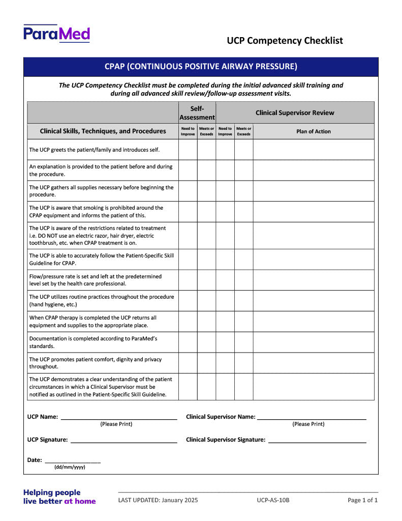 CPAP (Competency Checklist) – Extendicare Print Shop