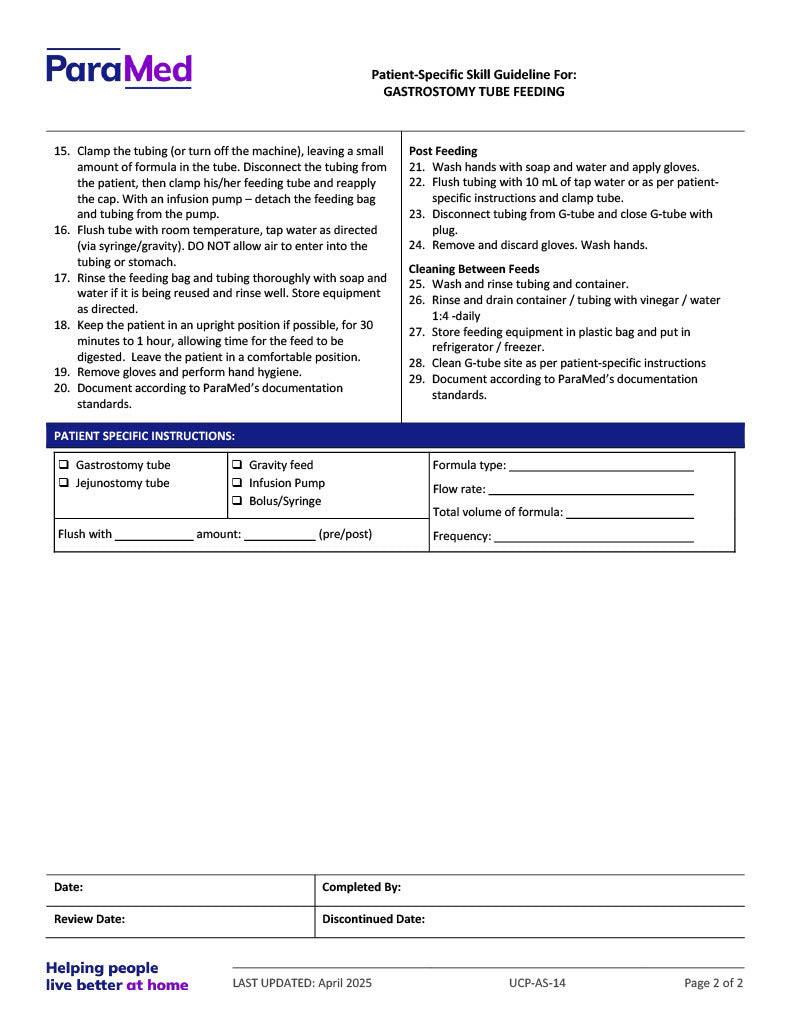 Gastrostomy Tube Feeding (Skill Guideline)