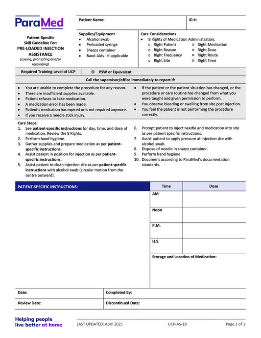 Pre-Loaded Injection Assistance (Skill Guideline)