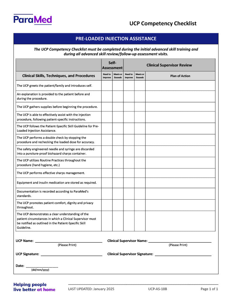 Pre-Loaded Injection Assistance (Competency Checklist) – Extendicare ...