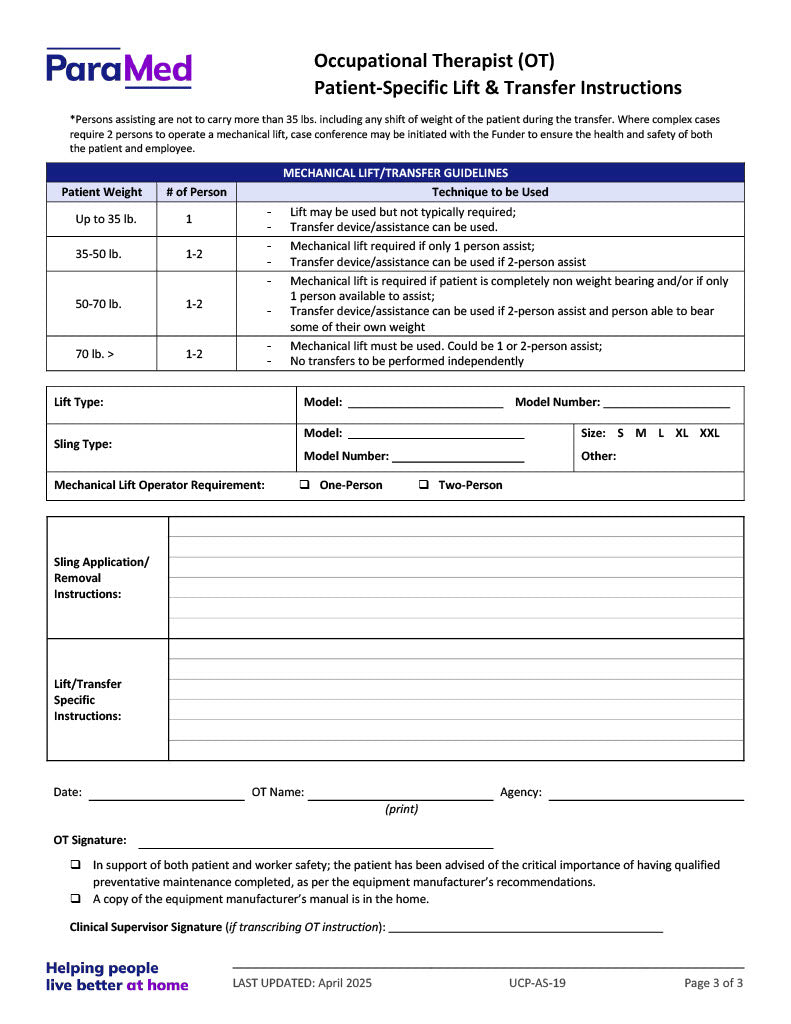 Mechanical Lifts (Skill Guideline)