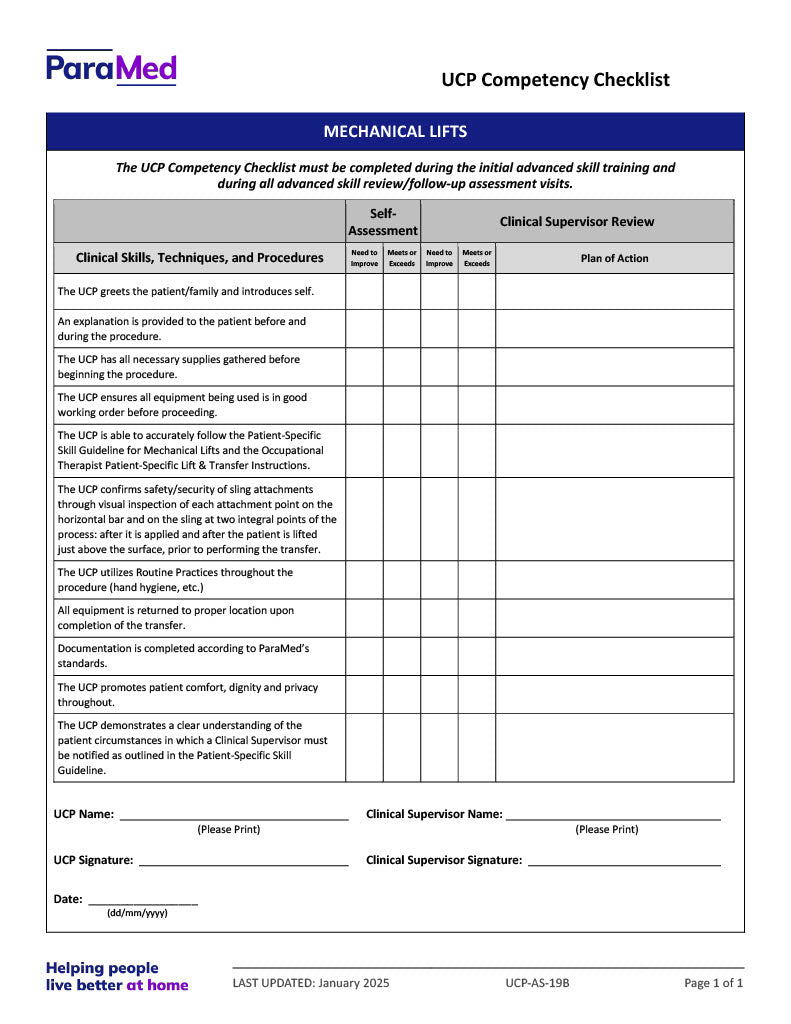 Mechanical Lifts (Competency Checklist)