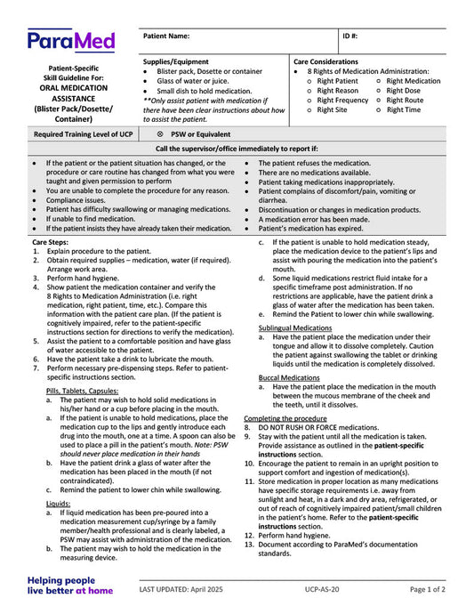 Oral Medication Assistance (Skill Guideline)