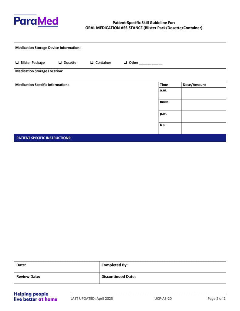 Oral Medication Assistance (Skill Guideline)
