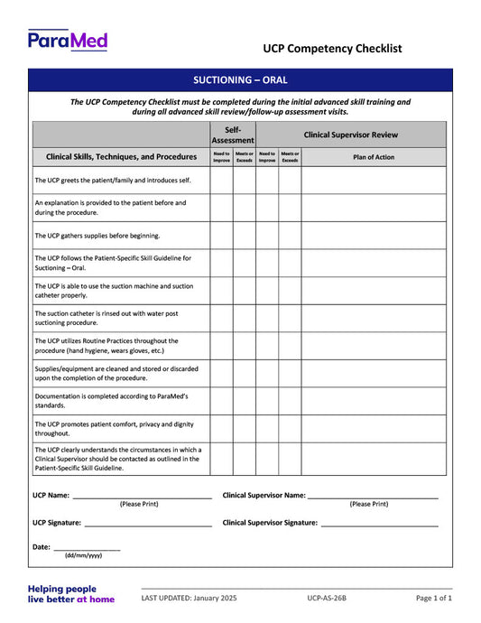 Suctioning - Oral (Competency Checklist)