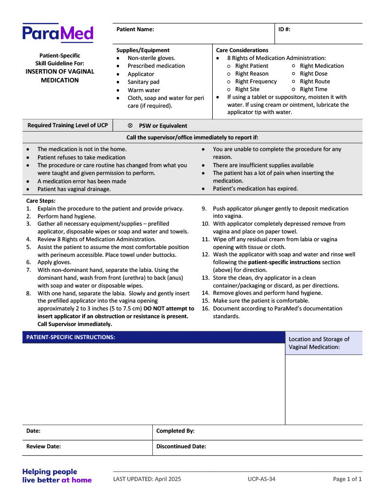 Insertion of Vaginal Medication (Skill Guideline)