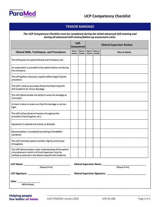 Tensor Bandage (Competency Checklist)