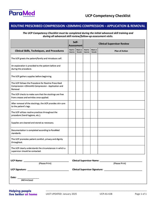 Routine Prescribed 20mmhg Compession (Competency Checklist)