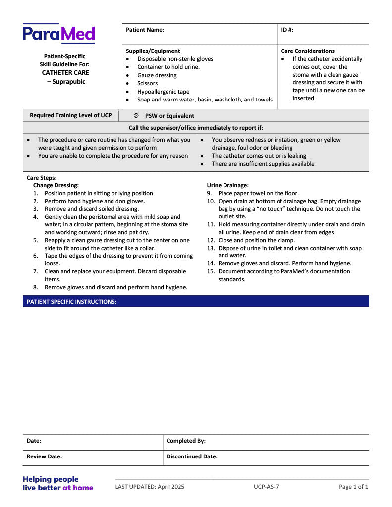 Catheter Care – Suprapubic (Skill Guideline)