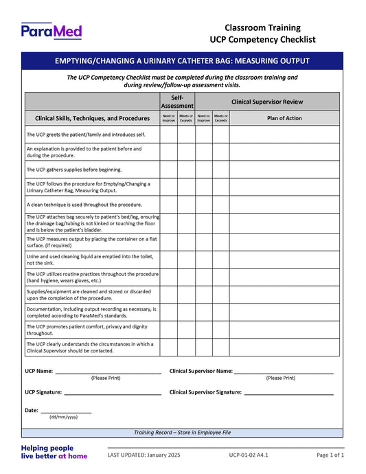 UCP-CC - UCP Orientation/Skills Lab/Annual Skills Renewal (Competency Checklists Bundle)
