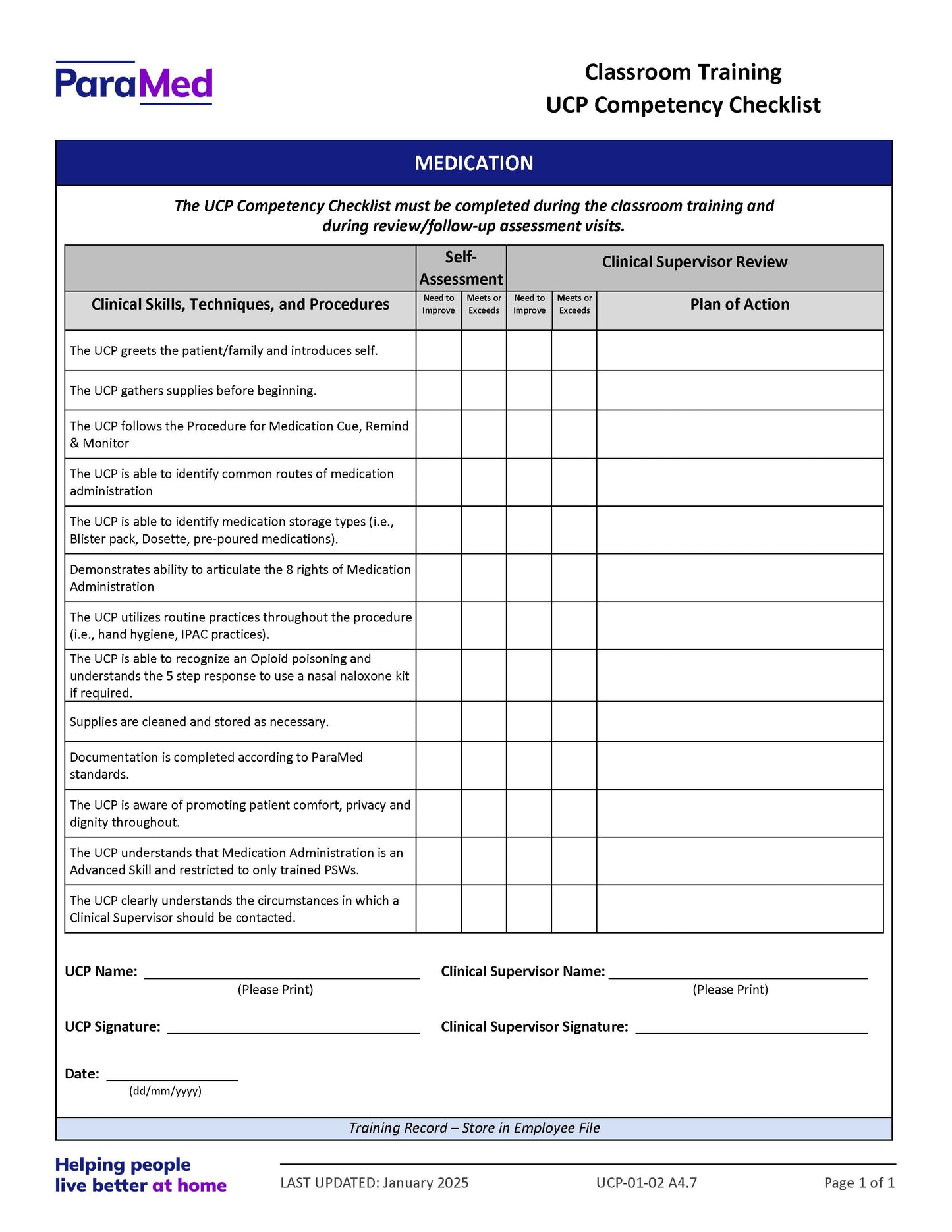 UCP-CC - UCP Orientation/Skills Lab/Annual Skills Renewal (Competency Checklists Bundle)